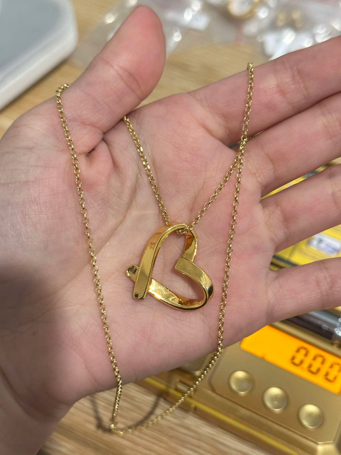 18k EF heart pendant and chain